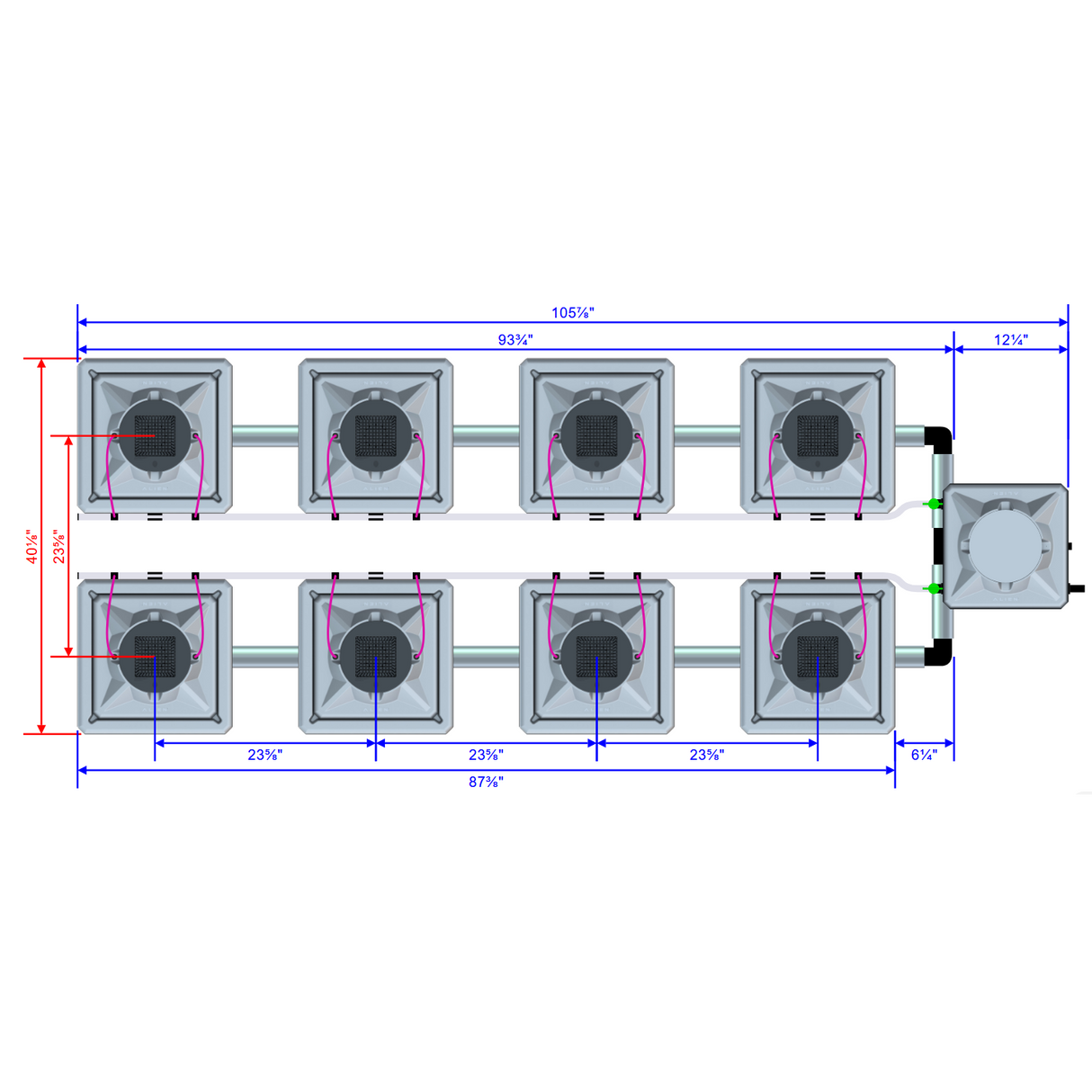 Alien Hydroponics AERO 8 Pot 2 Row Kit