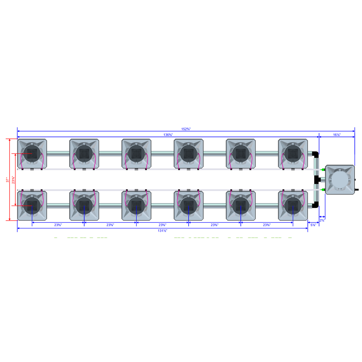 Alien Hydroponics AERO 12 Pot 2 Row Kit