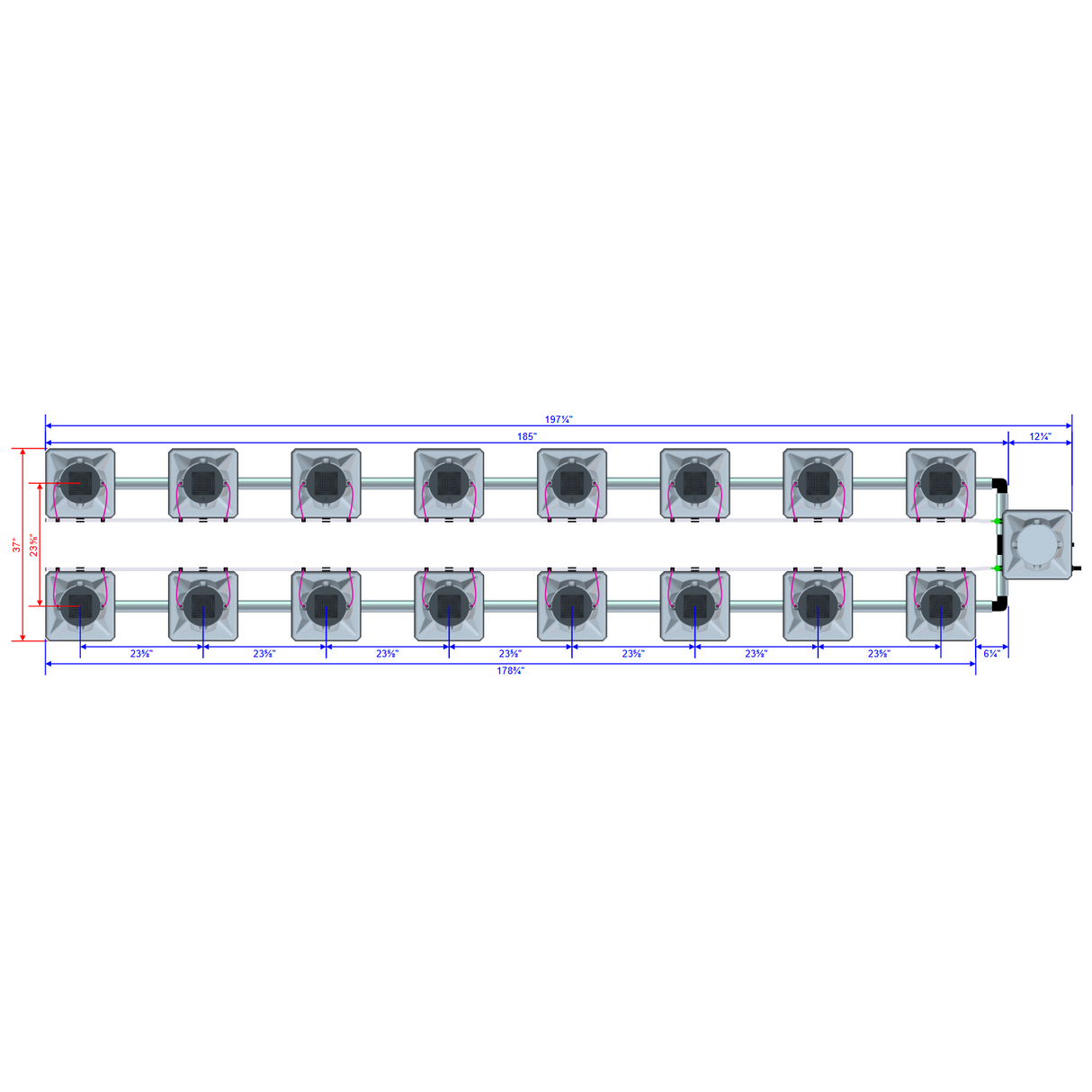 Alien Hydroponics AERO 16 Pot 2 Row Kit