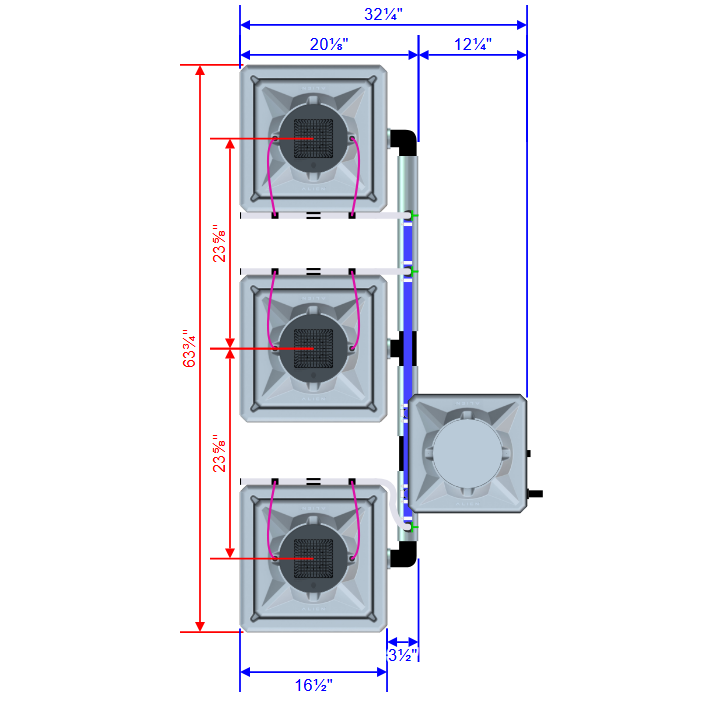 Alien Hydroponics AERO 3 Pot 3 Row Kit
