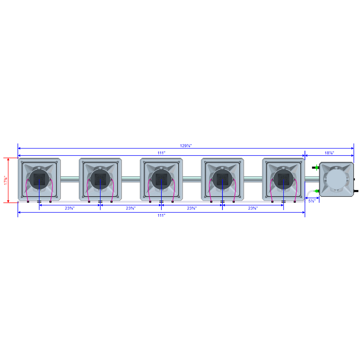 Alien Hydroponics AERO 5 Pot 1 Row Kit