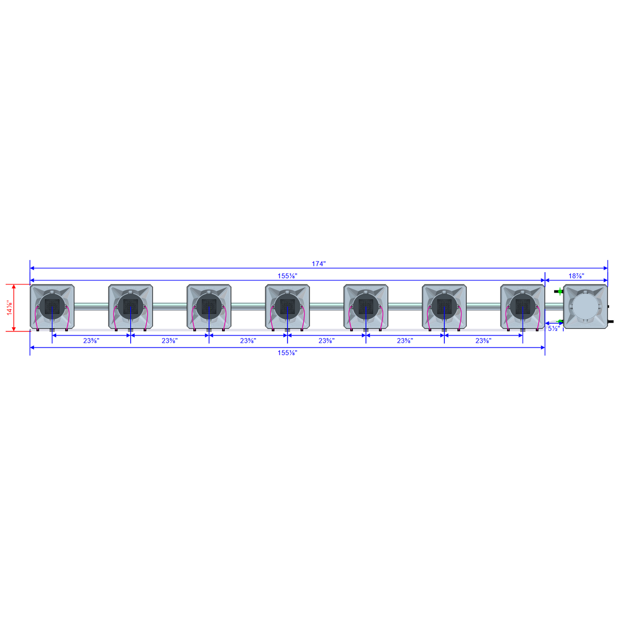 Alien Hydroponics AERO 7 Pot 1 Row Kit