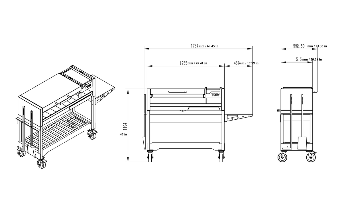 Tagwood BBQ Argentine Wood Fire & Charcoal Gaucho Grill BBQ18SS Stainless Steel Freestanding Grill with Shovel Poker & Heavy-Duty Casters for Mobility PRE-ORDER