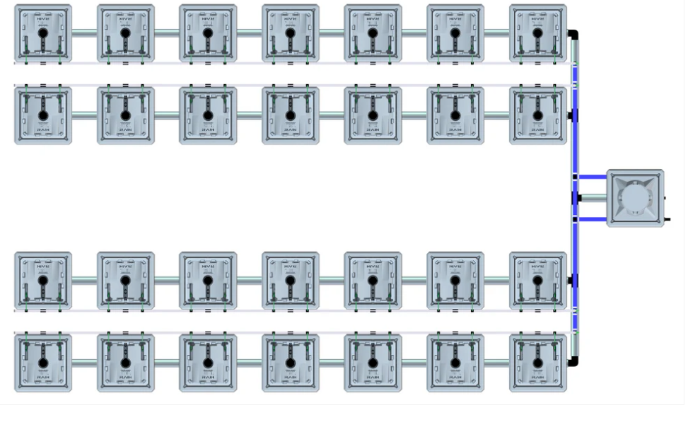 Alien Hydroponics RAIN 28 Pot 4 Row Kit