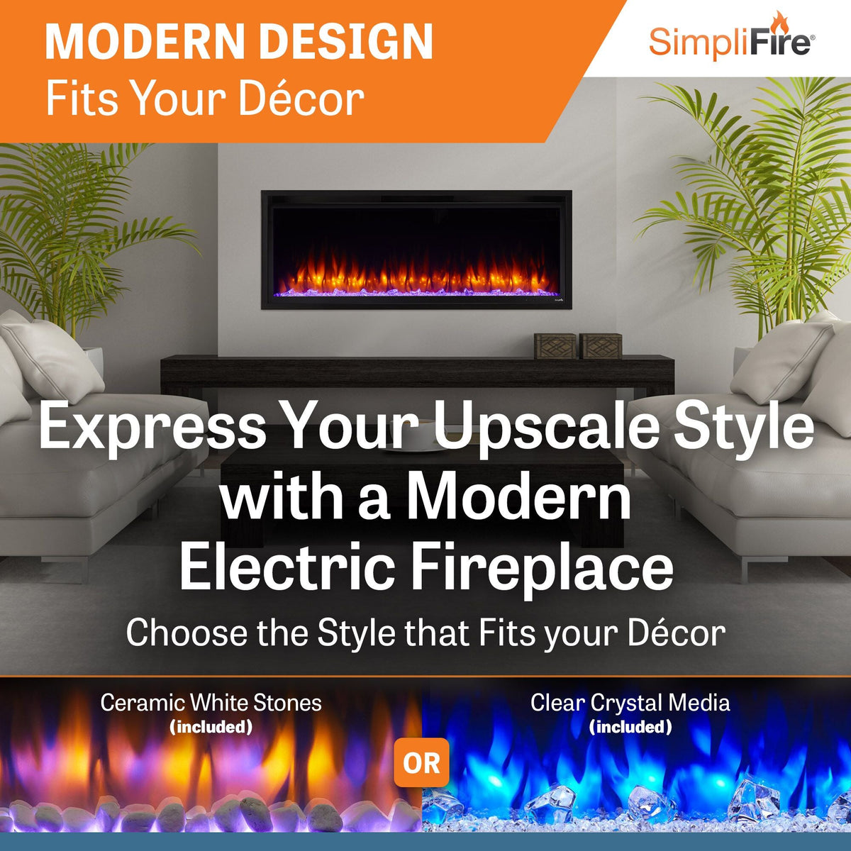 SimpliFire Allusion Platinum 50-Inch Wall Mount/Recessed Linear Electric Fireplace
