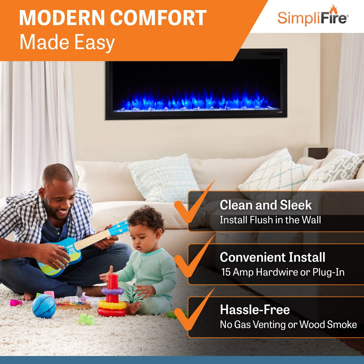 SimpliFire Allusion Platinum 50-Inch Wall Mount/Recessed Linear Electric Fireplace