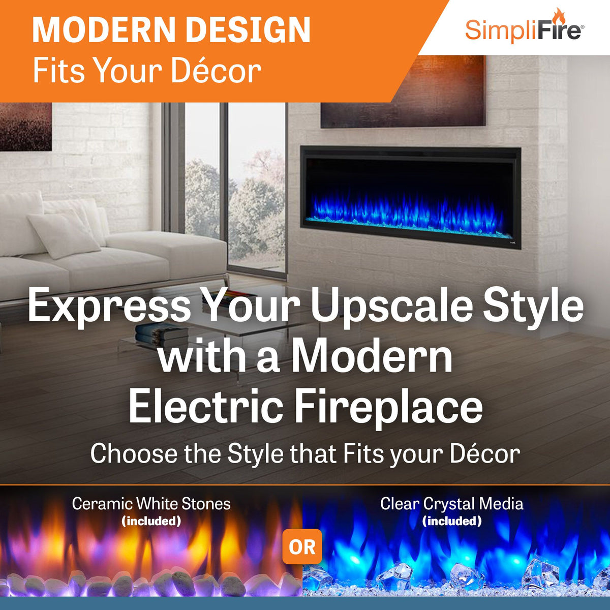 SimpliFire Allusion Platinum 60-Inch Wall Mount/Recessed Linear Electric Fireplace