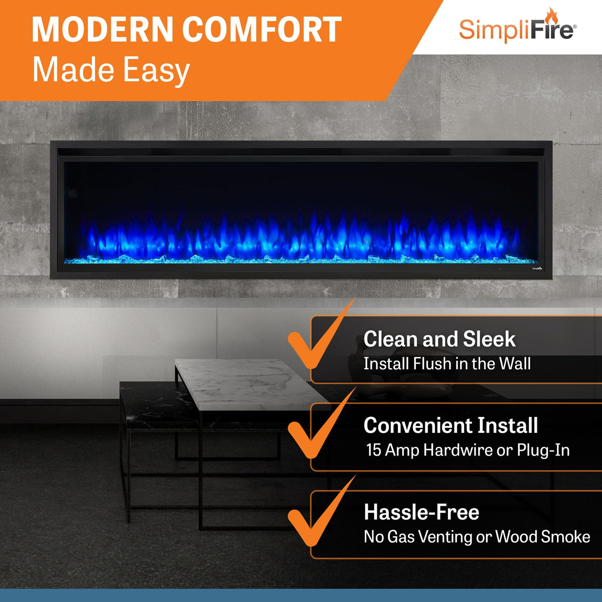 SimpliFire Allusion Platinum 72-Inch Wall Mount/Recessed Linear Electric Fireplace