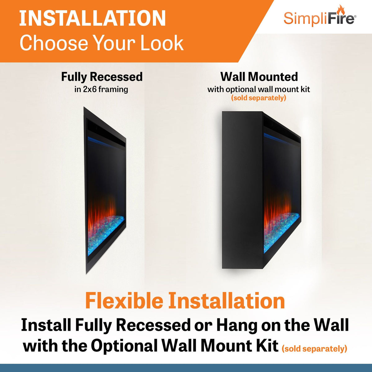 SimpliFire Allusion Platinum 72-Inch Wall Mount/Recessed Linear Electric Fireplace