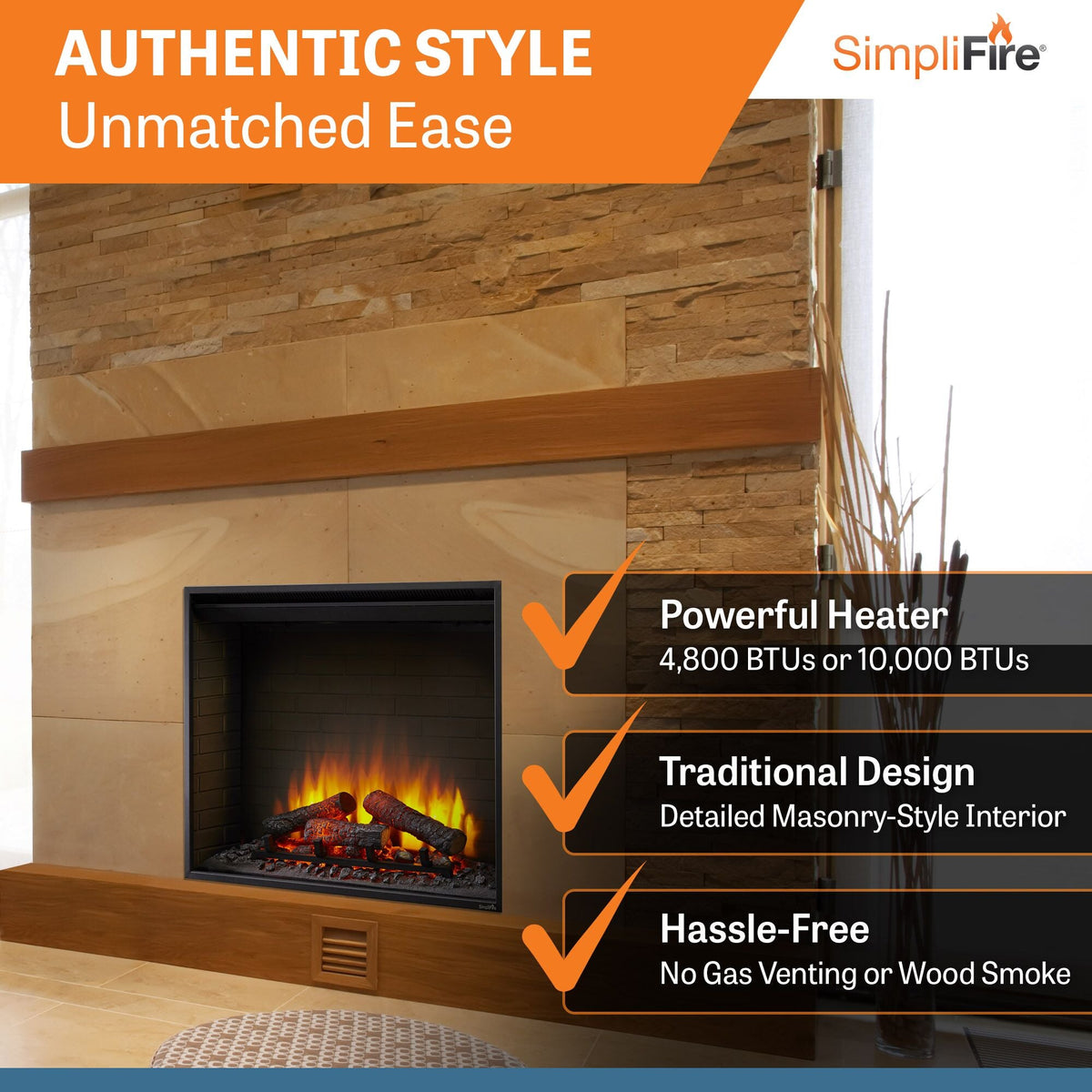SimpliFire 36-Inch Built-In Electric Fireplace