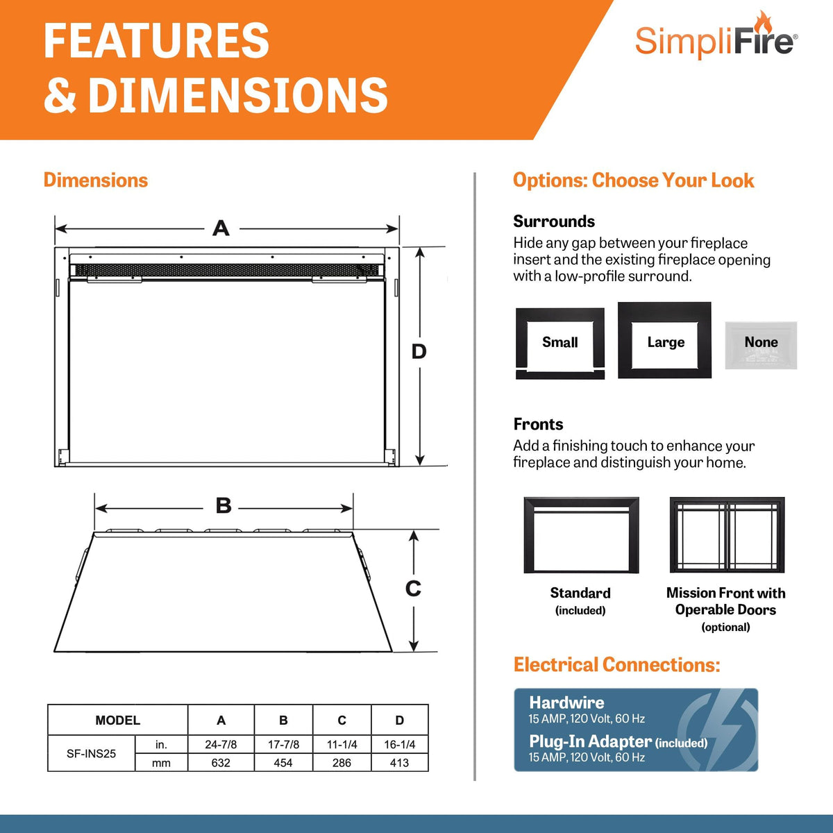 SimpliFire 25-Inch Traditional Electric Fireplace Insert