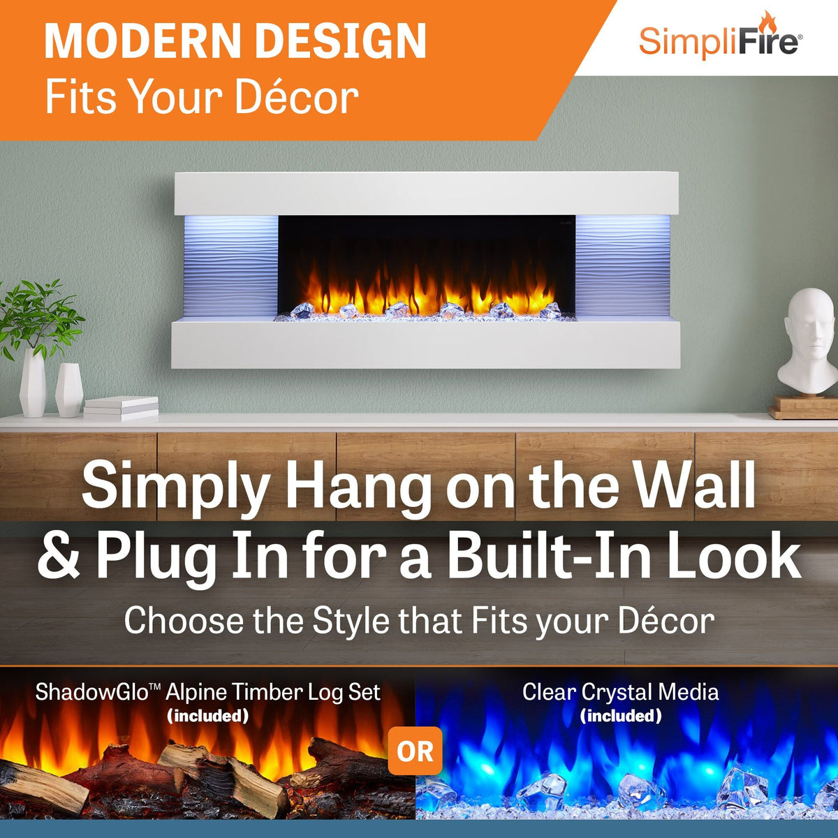 SimpliFire Format 60-Inch Floating Mantel Wall Mount Linear Electric Fireplace