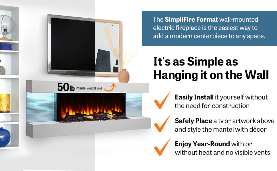 SimpliFire Format 50-Inch Floating Mantel Wall Mount Linear Electric Fireplace