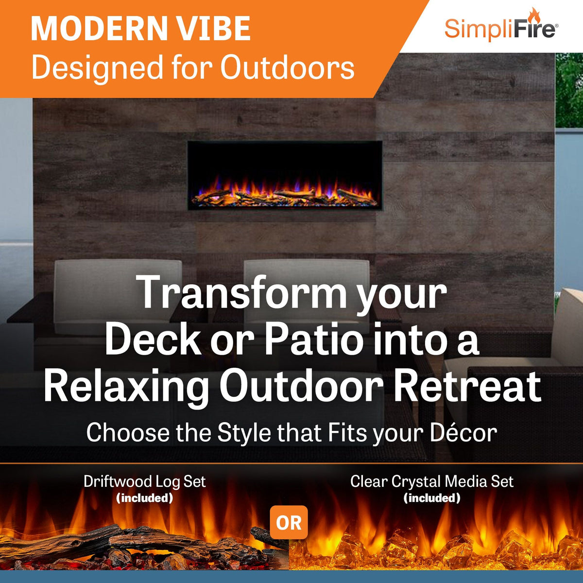 SimpliFire Forum Outdoor 43-Inch Built-In/Recessed Linear Electric Fireplace
