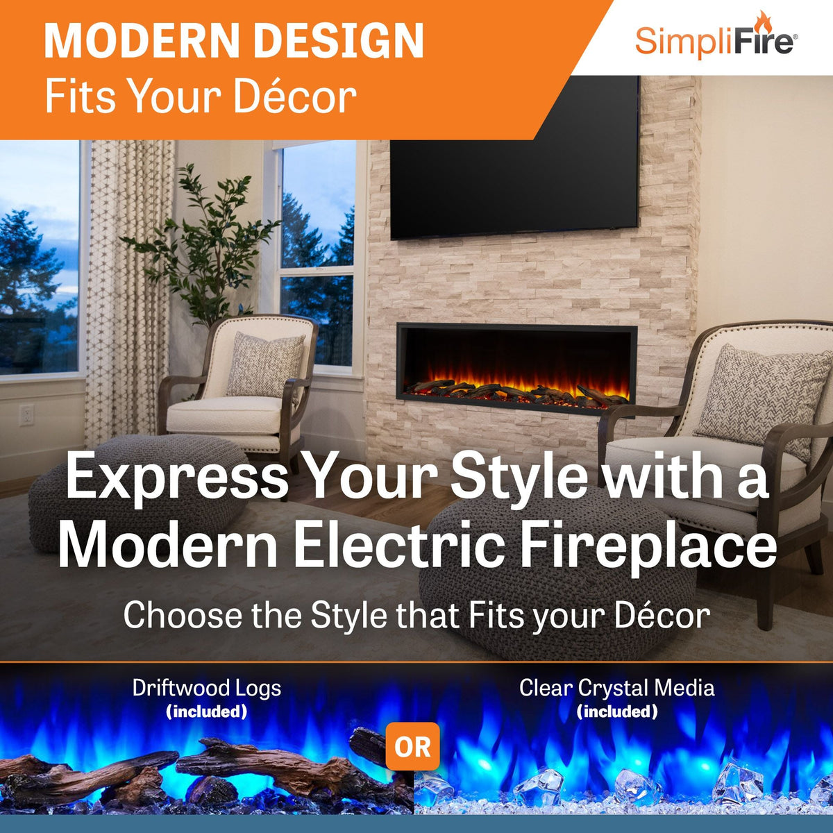 SimpliFire Scion 55-Inch Built-In Linear Electric Fireplace