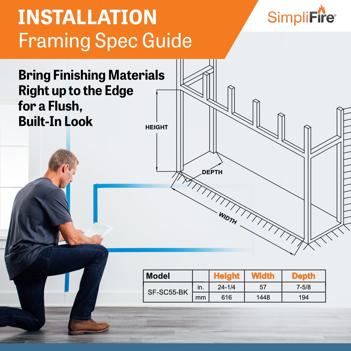 SimpliFire Scion 55-Inch Built-In Linear Electric Fireplace