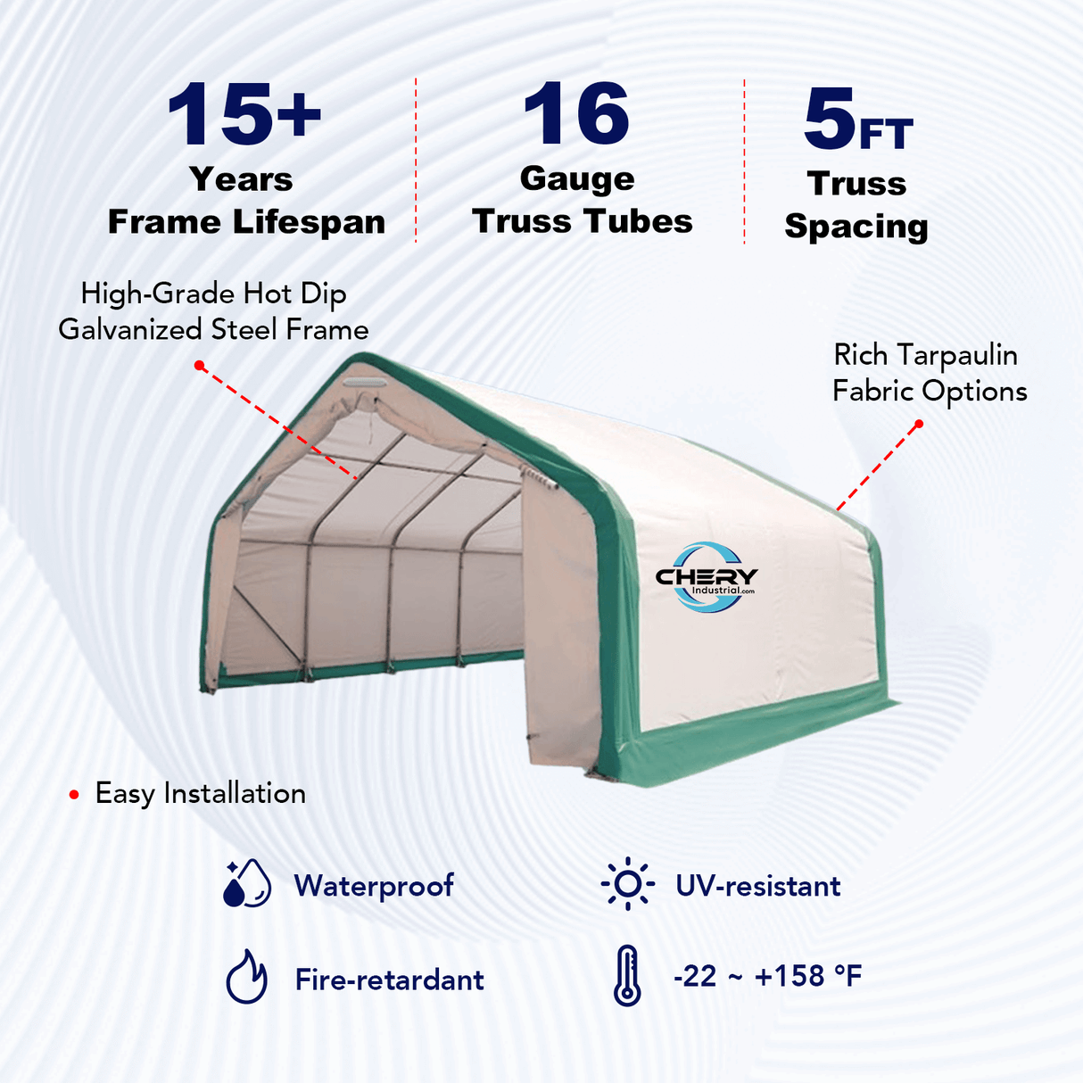 Chery Industrial Single Truss Storage Shelter W20'xL20'xH12'