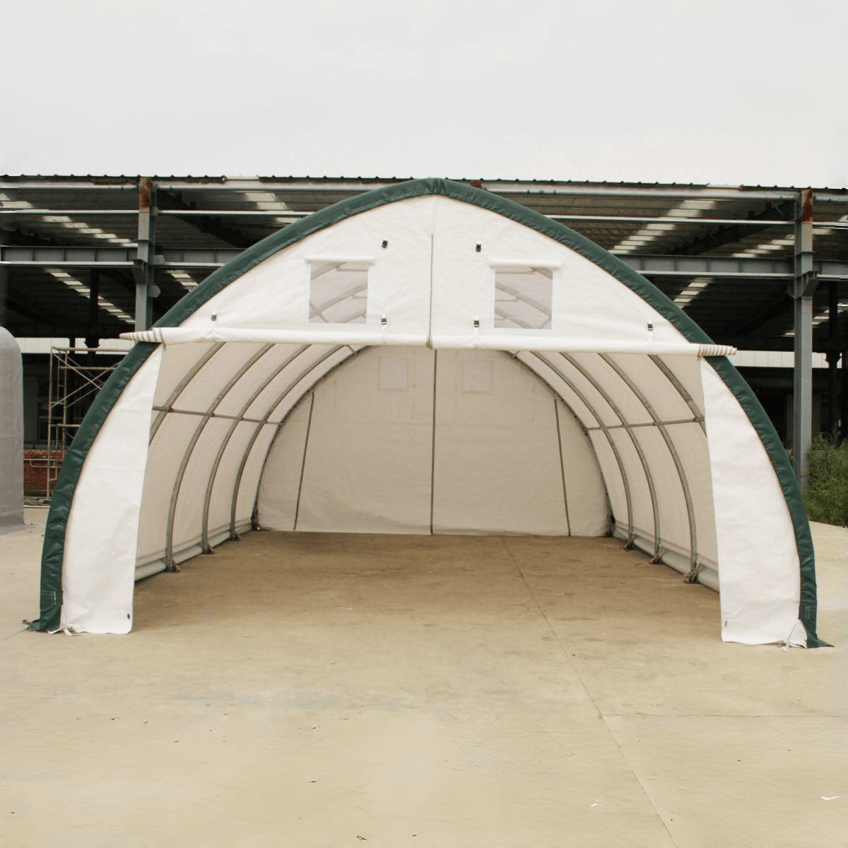 Chery Industrial Gold Mountain 20’ x 42’ x 12’ Single Truss Arch Storage Shelter – 840 sq ft Galvanized Steel Frame, 11 oz PE Canopy