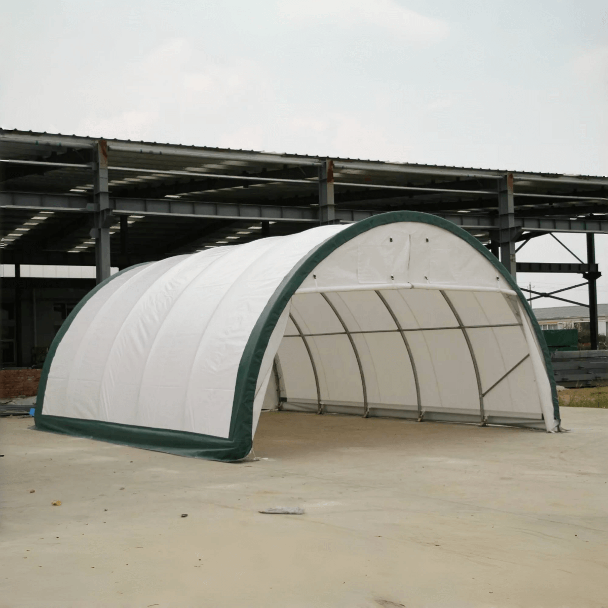 Chery Industrial Gold Mountain 20’ x 42’ x 12’ Single Truss Arch Storage Shelter – 840 sq ft Galvanized Steel Frame, 11 oz PE Canopy