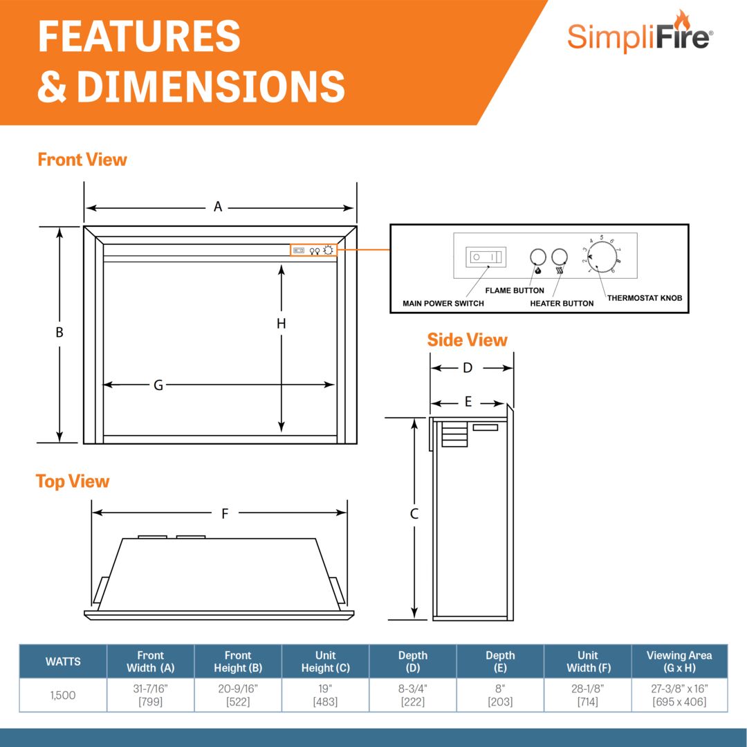 SimpliFire 36-Inch Inception Traditional Electric Fireplace