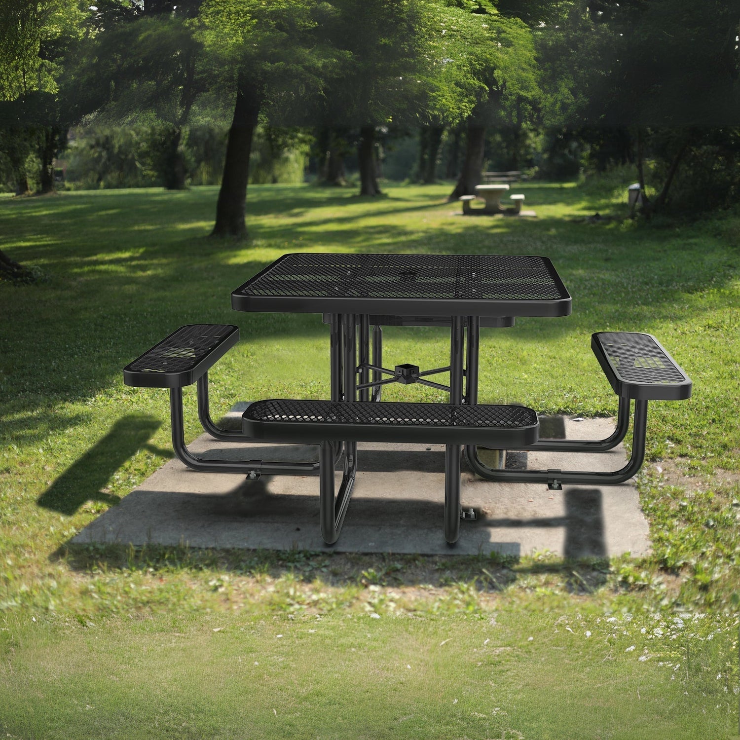 46” Square Metal Picnic Table with Umbrella Hole