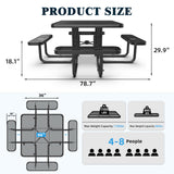 46” Square Metal Picnic Table with Umbrella Hole