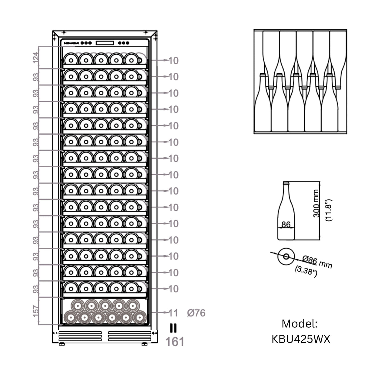 KingsBottle Ultimate Wine & Beverage Upright Refrigerator Combo with Low-E Glass Door