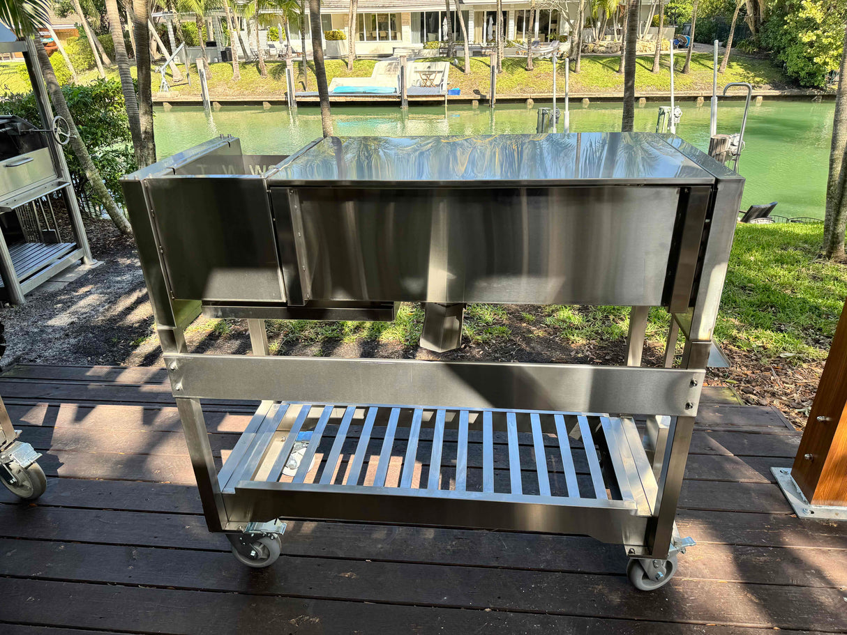 Tagwood BBQ Argentine Wood Fire & Charcoal Gaucho Grill BBQ18SS Stainless Steel Freestanding Grill with Shovel Poker & Heavy-Duty Casters for Mobility PRE-ORDER