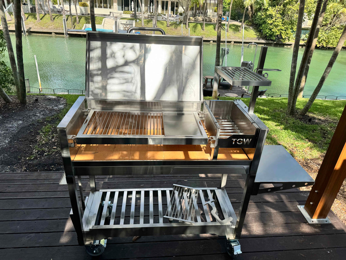 Tagwood BBQ Argentine Wood Fire & Charcoal Gaucho Grill BBQ18SS Stainless Steel Freestanding Grill with Shovel Poker & Heavy-Duty Casters for Mobility PRE-ORDER