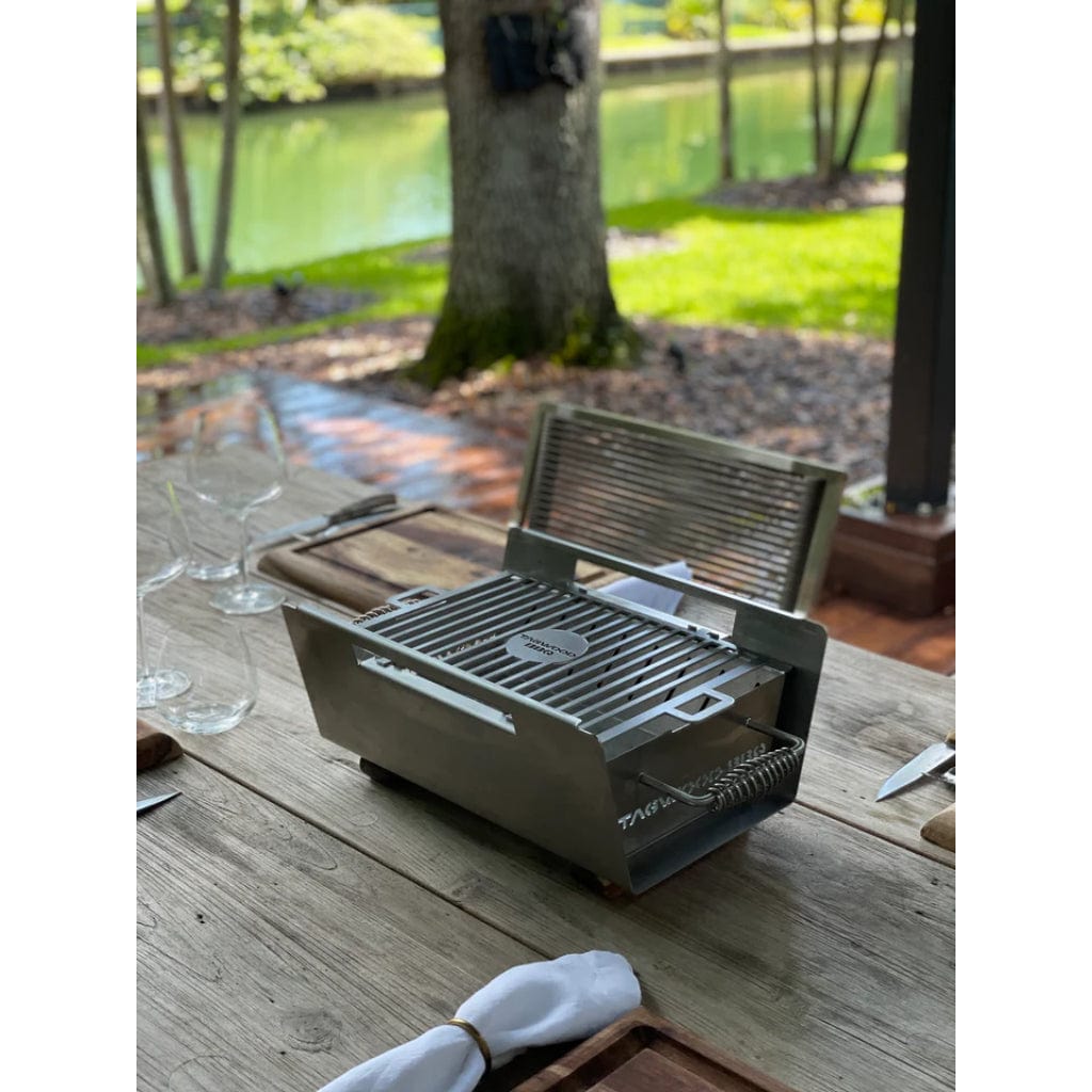 Tagwood BBQ 15" Stainless Steel Table Top Warming Brazier w/ Acacia Wood Legs BBQ07SS
