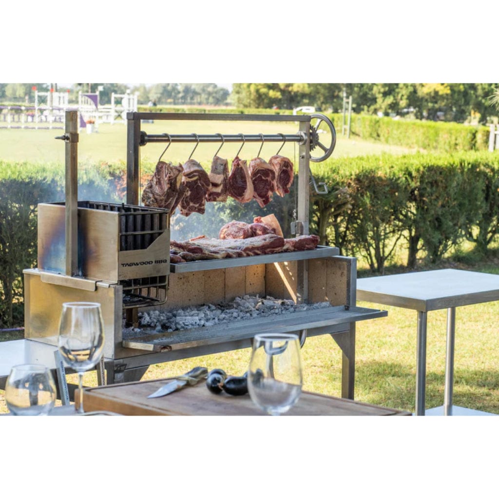 Tagwood BBQ Argentine Santa Maria 68" Stainless Steel Wood Fire and Charcoal Gaucho Grill BBQ03SS