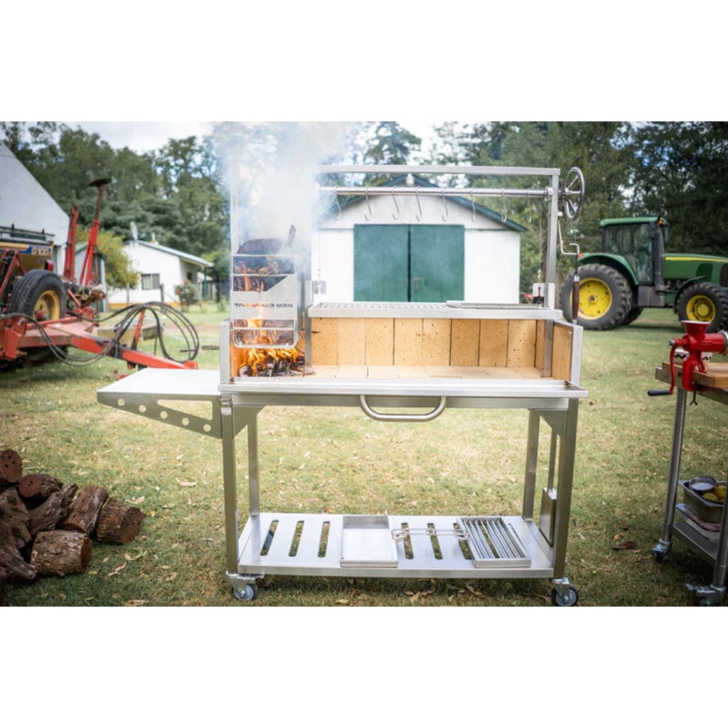 Tagwood BBQ Argentine Santa Maria 68" Stainless Steel Wood Fire and Charcoal Gaucho Grill BBQ03SS