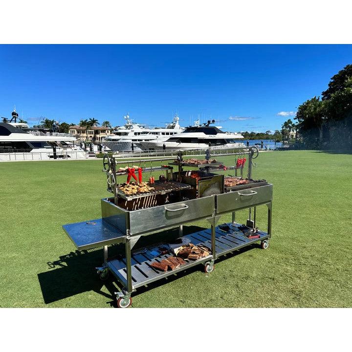 Tagwood BBQ Double Argentine Santa Maria 116" Stainless Steel Wood Fire and Charcoal Grill BBQ24SS