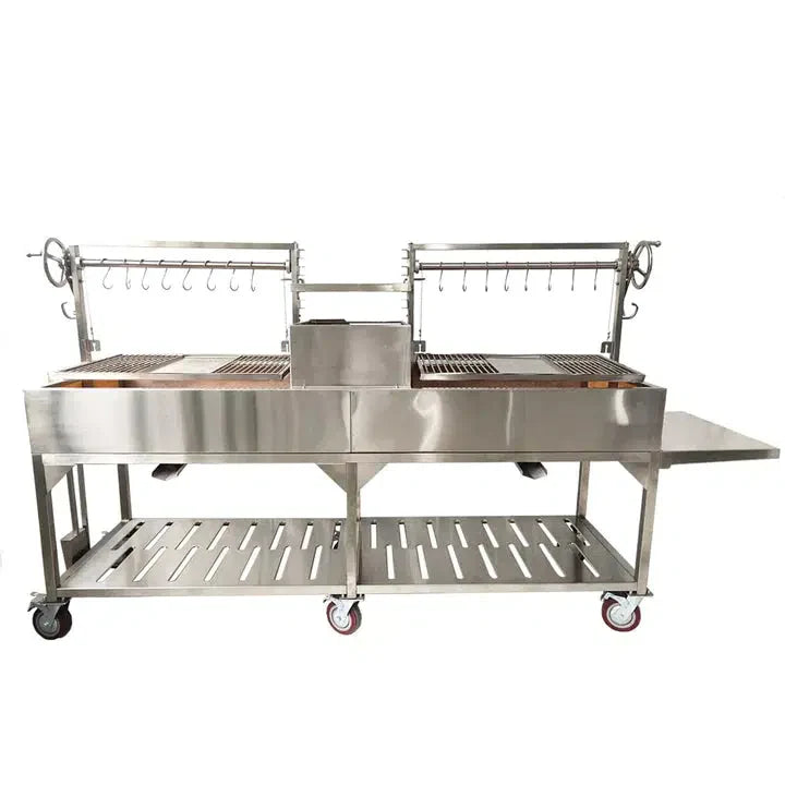 Tagwood BBQ Double Argentine Santa Maria 116" Stainless Steel Wood Fire and Charcoal Grill BBQ24SS