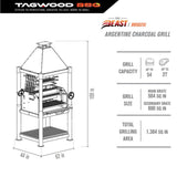 Tagwood BBQ The Beast Argentine Santa Maria Style 36" x 17" Stainless Steel Wood Fire and Charcoal Gaucho Grill BBQ02SI