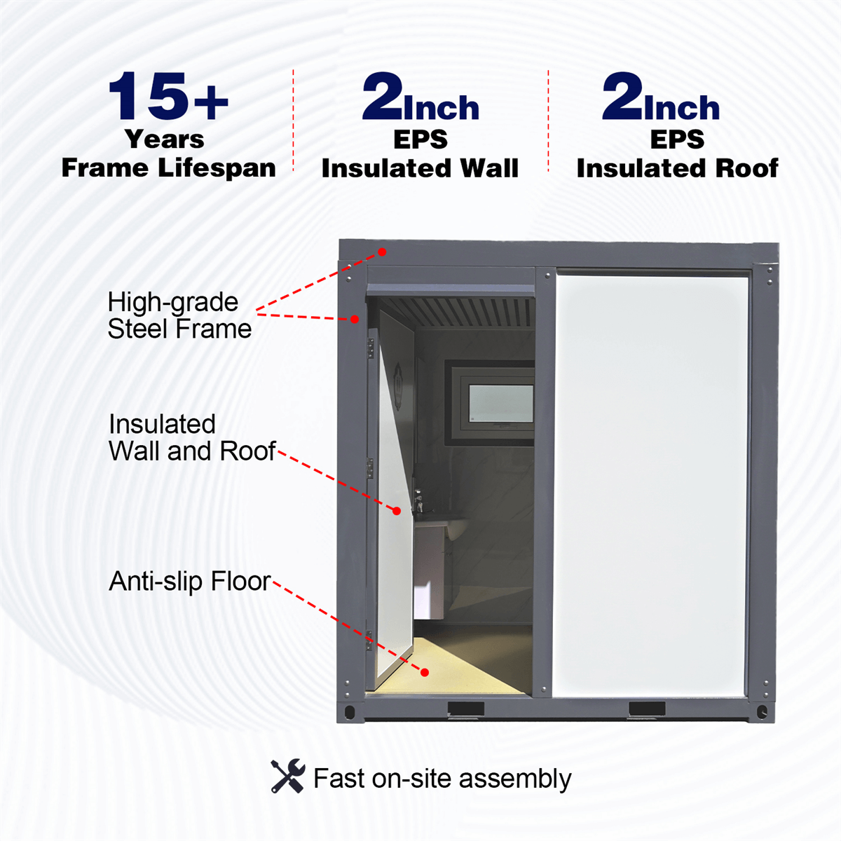 Portable Toilet with Fan‑Shaped Door Shower