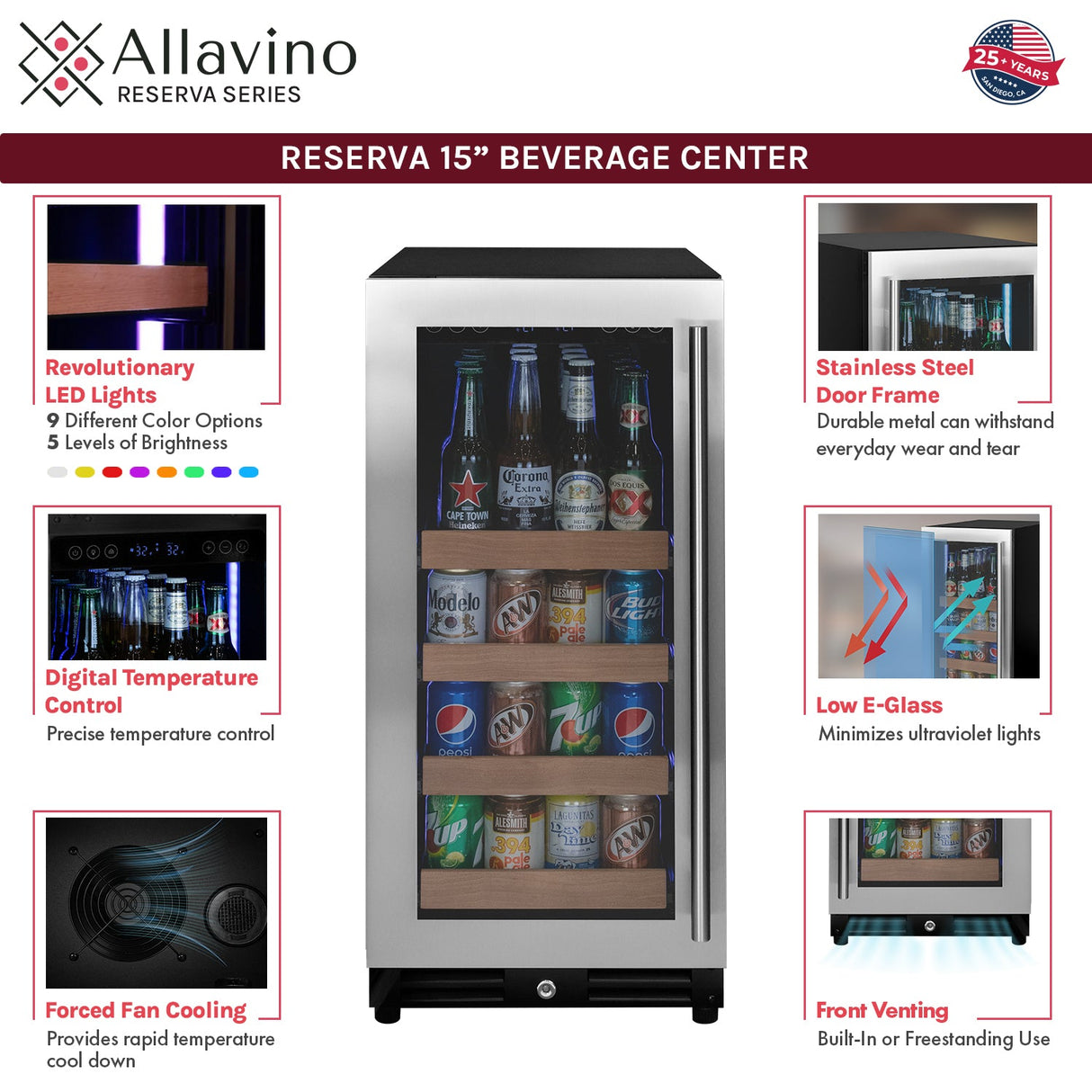 Allavino 15" Wide Reserva Series Stainless Steel Left Hinge Beverage Center
