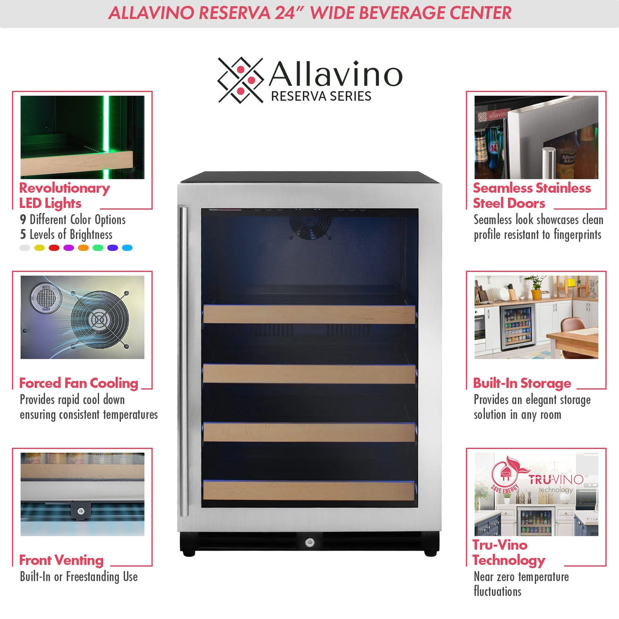 Allavino Reserva Series 46.8” Stainless Steel Side‑by‑Side Beverage Center BF 2X‑VSBC24L‑SS