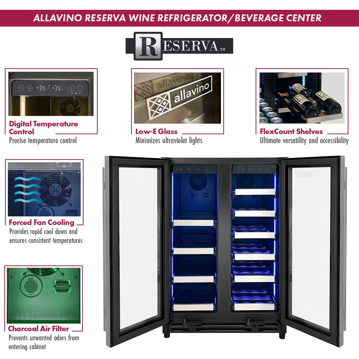 Allavino Reserva Series 24″ Wide Two-Door Stainless Steel Wine Refrigerator & Beverage Center Dual-Zone Wine Cooler VSBCW34FD-2S