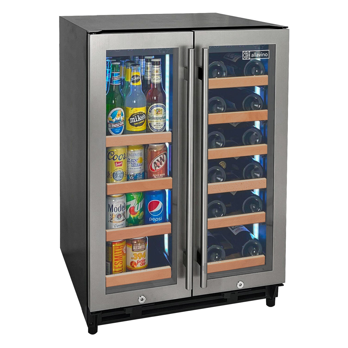 Allavino Reserva Series 24″ Wide Two-Door Stainless Steel Wine Refrigerator & Beverage Center with Wood Front Shelves VSBCW34FD-2SW
