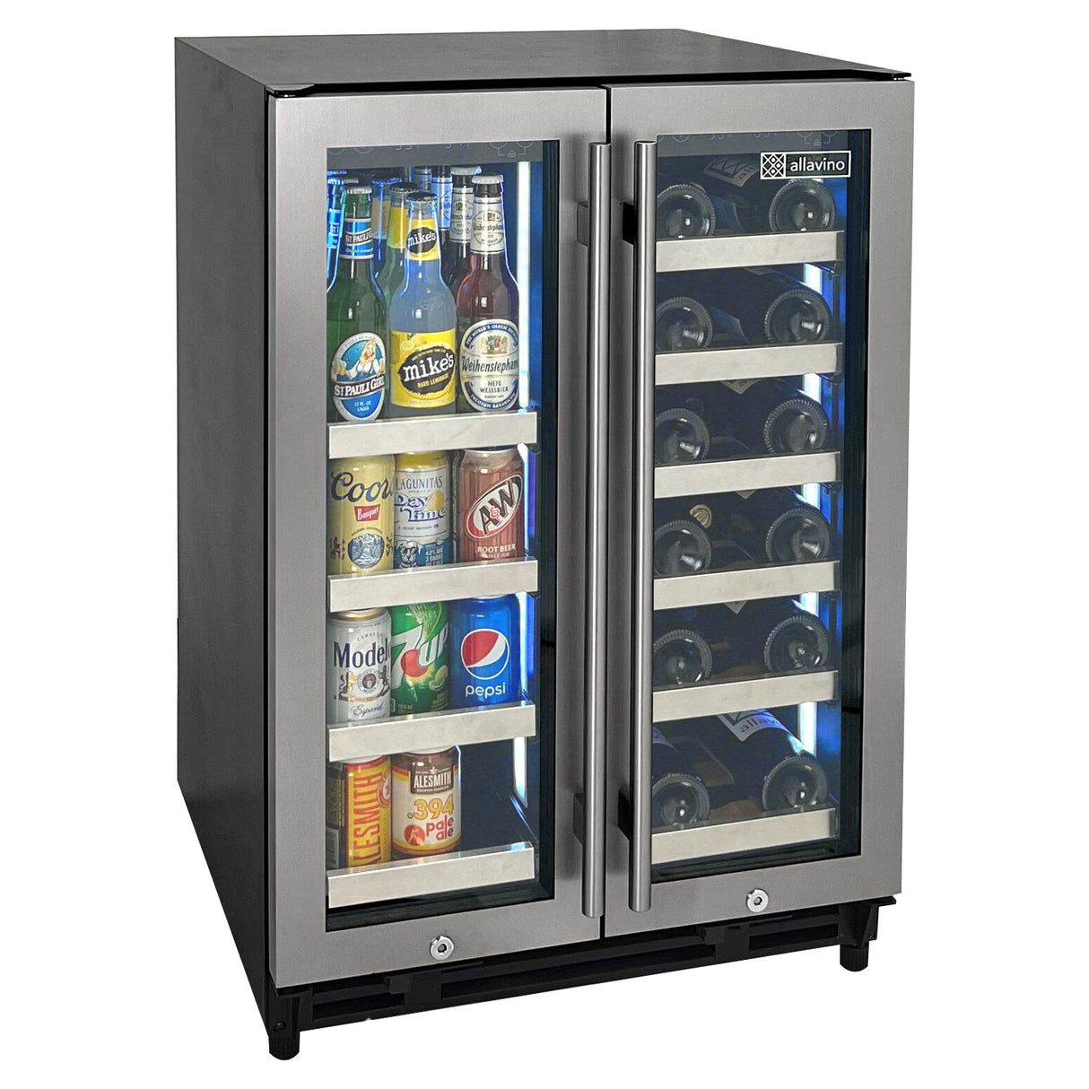 Allavino Reserva Series 24″ Wide Two-Door Stainless Steel Wine Refrigerator & Beverage Center Dual-Zone Wine Cooler VSBCW34FD-2S