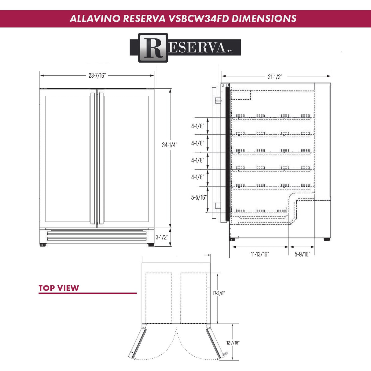 Allavino Reserva Series 24″ Wide Two-Door Stainless Steel Wine Refrigerator & Beverage Center with Wood Front Shelves VSBCW34FD-2SW
