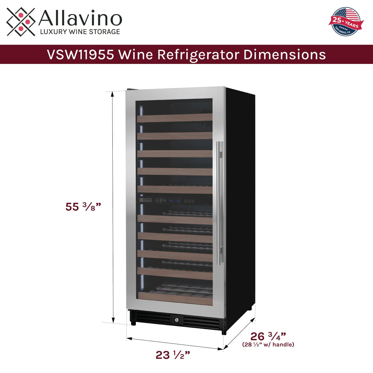 Allavino Reserva Series 119-Bottle 55″ Tall Dual Zone Left Hinge Stainless Steel Wine Refrigerator VSW11955D-2SL