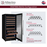 Allavino Reserva Series 119 Bottle 55" Tall Dual Zone Right Hinge Stainless Steel Wine Refrigerator
