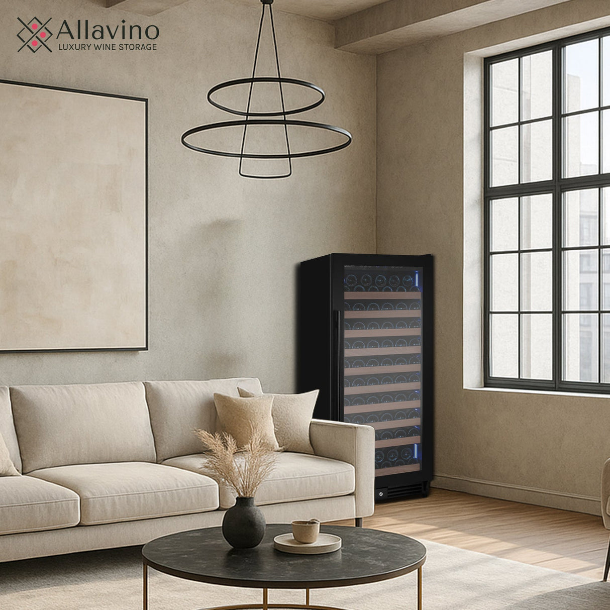 Allavino Reserva Series 119‑Bottle 55″ Semi Tall Single Zone Left Hinge Black Metal Wine Refrigerator VSW11955S‑1BL