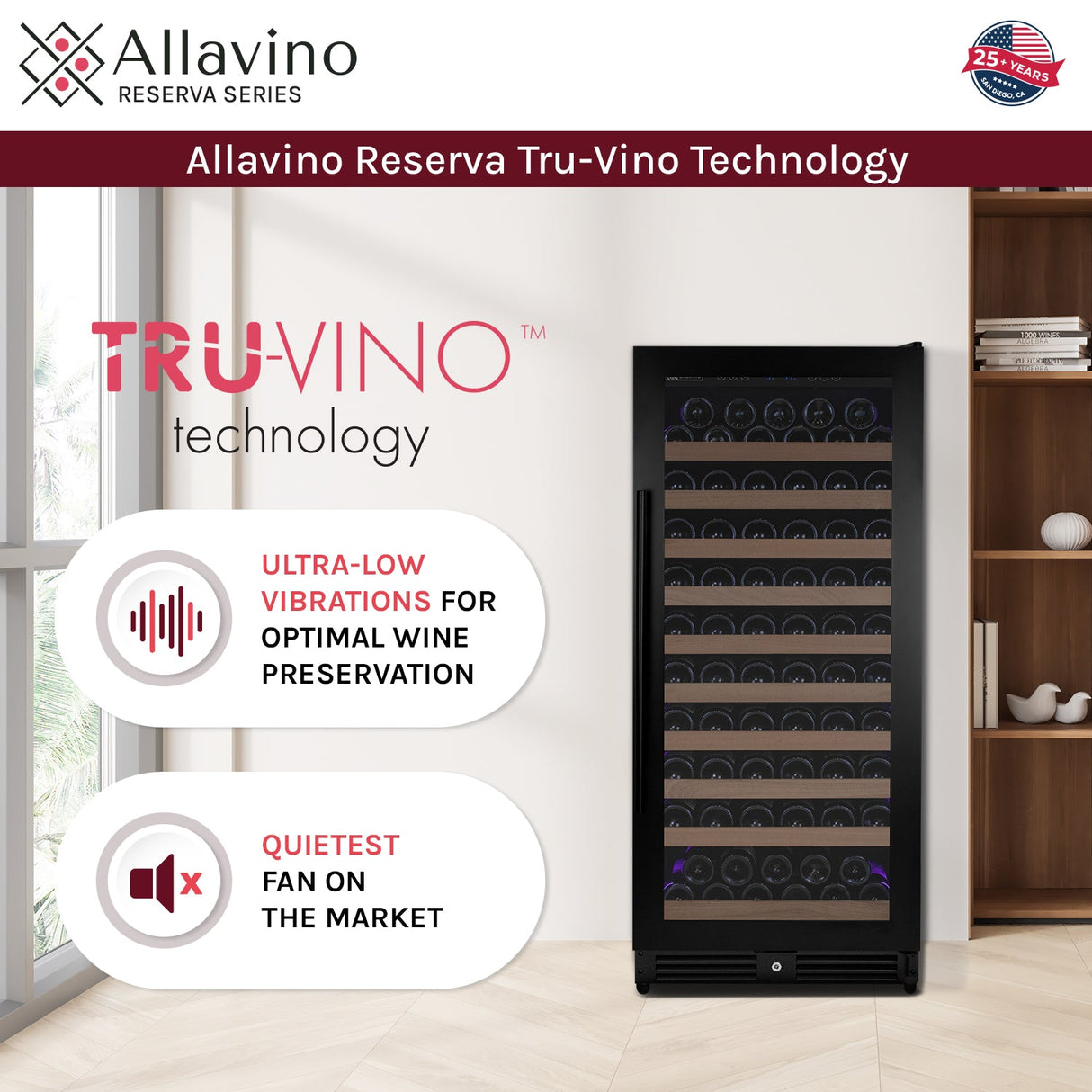 Allavino Reserva Series 119‑Bottle 55″ Semi Tall Single Zone Left Hinge Black Metal Wine Refrigerator VSW11955S‑1BL