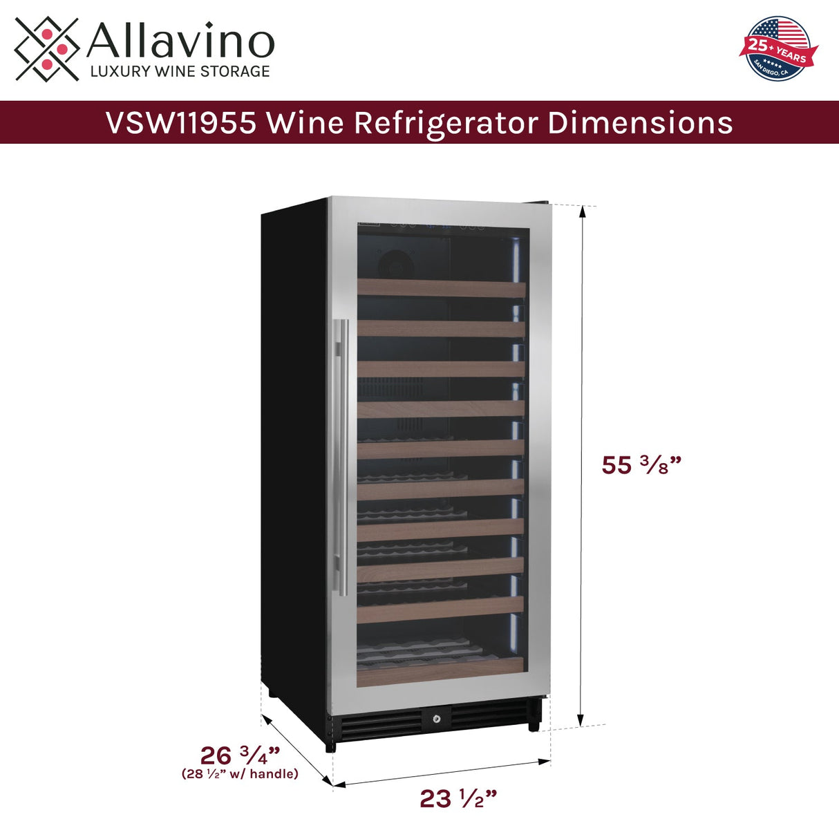 Allavino Reserva Series 119 Bottle 55" Tall Single Zone Right Hinge Stainless Steel Wine Refrigerator
