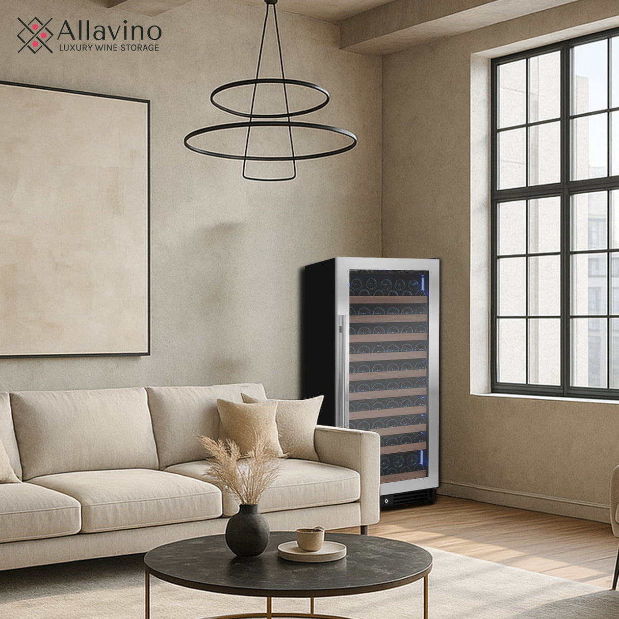Allavino Reserva Series 119 Bottle 55" Tall Single Zone Right Hinge Stainless Steel Wine Refrigerator