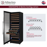 Allavino Reserva Series 154 Bottle 71" Tall Dual Zone Left Hinge Stainless Steel Wine Refrigerator