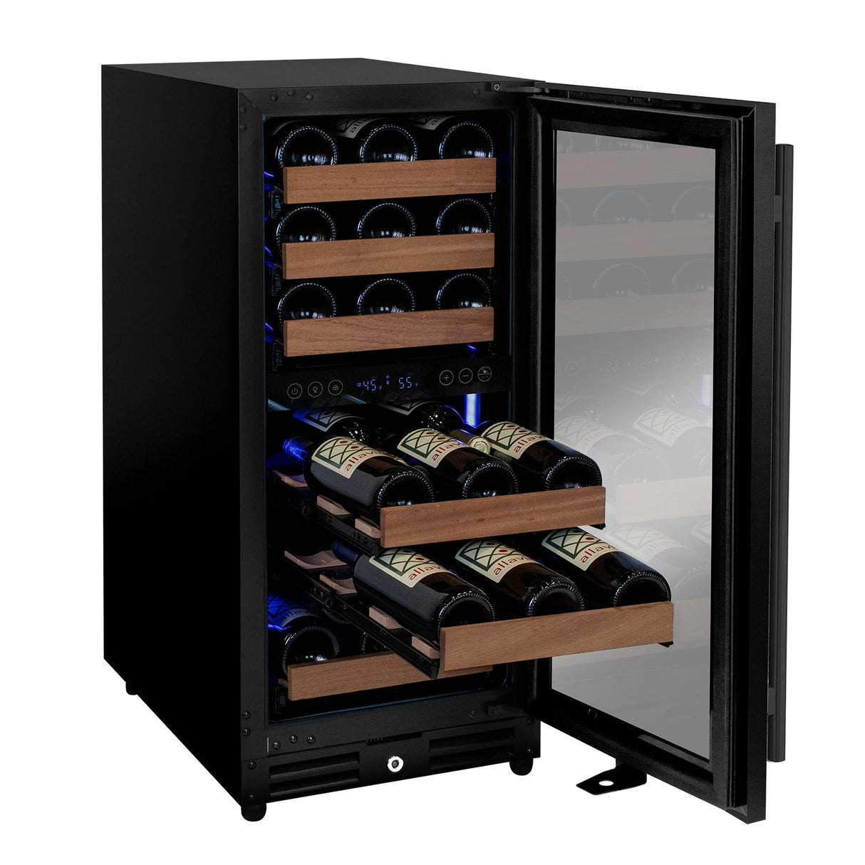 Allavino 15" Wide Reserva Series 30-Bottle Dual Zone Black Right Hinge Wine Refrigerator